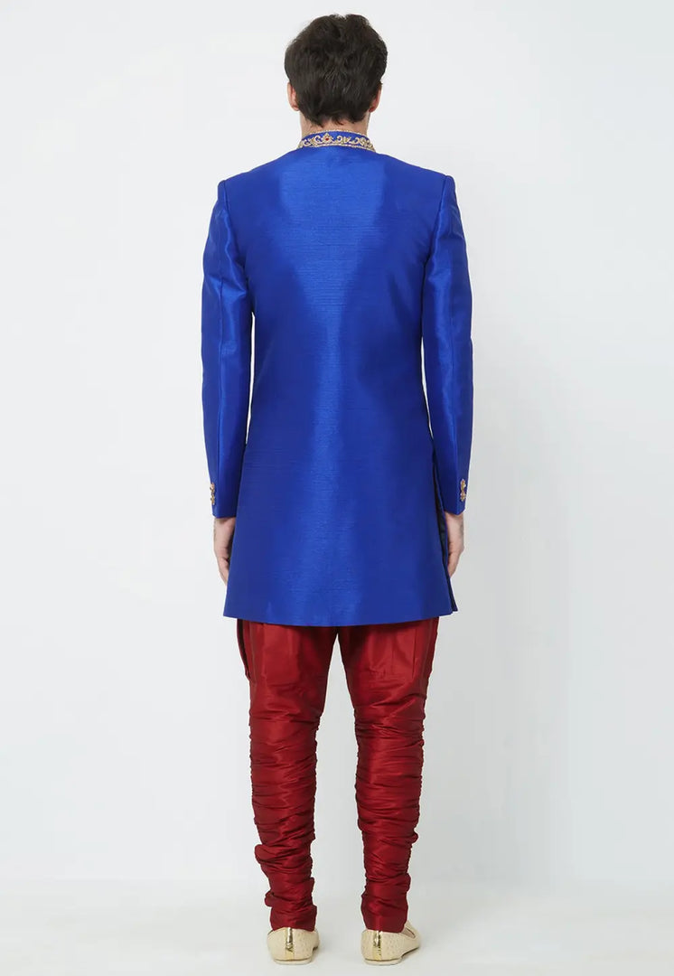 Blue Art Silk Indo Western Sherwani