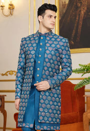 Blue Art Silk Jacket Style Sherwani