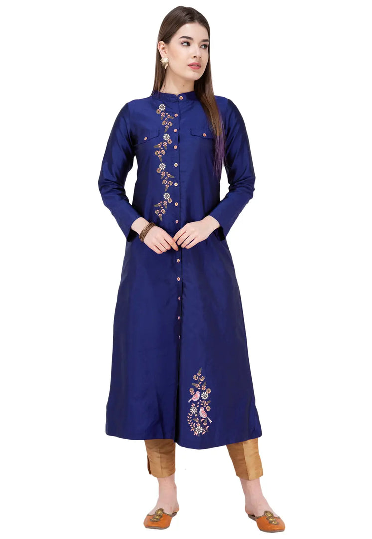 Blue Art Silk Kurta Set With Pent