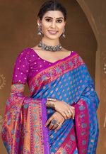 Load image into Gallery viewer, Blue Art Silk Paithani Saree

