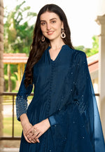 Load image into Gallery viewer, Blue Art Silk Readymade Anarkali Suit
