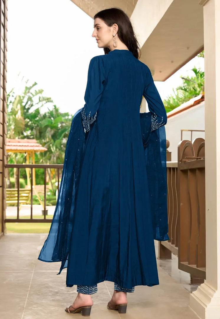 Blue Art Silk Readymade Anarkali Suit