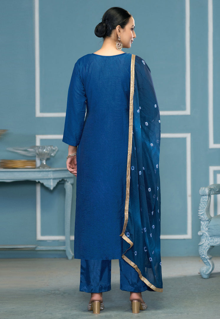 Blue Banarasi Cotton Palazzo Suit