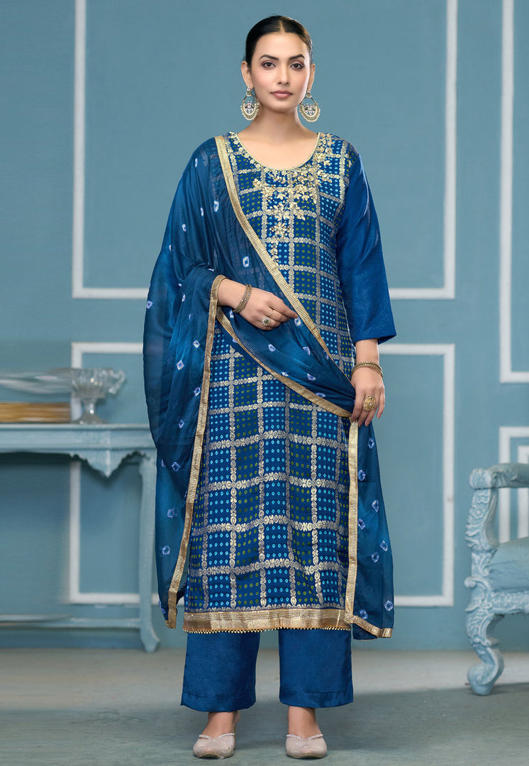 Blue Banarasi Cotton Palazzo Suit
