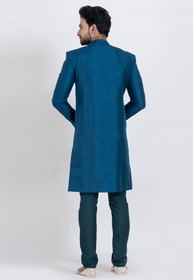 Blue Banarasi Indo Western Suit
