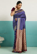 Load image into Gallery viewer, Blue Banarasi Silk Saree
