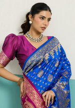 Load image into Gallery viewer, Blue Banarasi Silk Saree