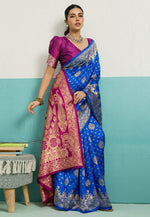 Load image into Gallery viewer, Blue Banarasi Silk Saree