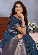 Load image into Gallery viewer, Blue Banarasi Silk Saree
