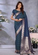 Load image into Gallery viewer, Blue Banarasi Silk Saree
