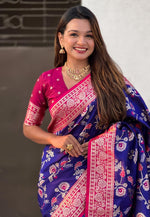 Load image into Gallery viewer, Blue Banarasi Silk Saree

