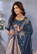 Load image into Gallery viewer, Blue Banarasi Silk Saree
