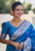 Load image into Gallery viewer, Blue Banarasi Silk Saree
