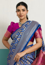 Load image into Gallery viewer, Blue Banarasi Silk Saree With Blouse