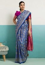 Load image into Gallery viewer, Blue Banarasi Silk Saree With Blouse