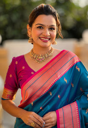 Blue Banarasi Silk Saree With Blouse