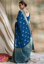 Load image into Gallery viewer, Blue Banarasi Silk Saree With Blouse