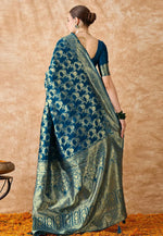 Load image into Gallery viewer, Blue Banarasi Silk Saree With Blouse