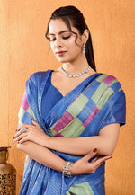 Load image into Gallery viewer, Blue Brocade Silk Saree With Blouse
