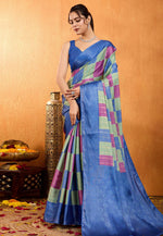 Load image into Gallery viewer, Blue Brocade Silk Saree With Blouse
