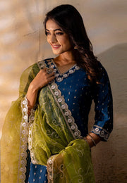 Blue Chanderi Silk Readymade Pant Style Suit