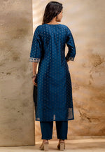 Load image into Gallery viewer, Blue Chanderi Silk Readymade Pant Style Suit
