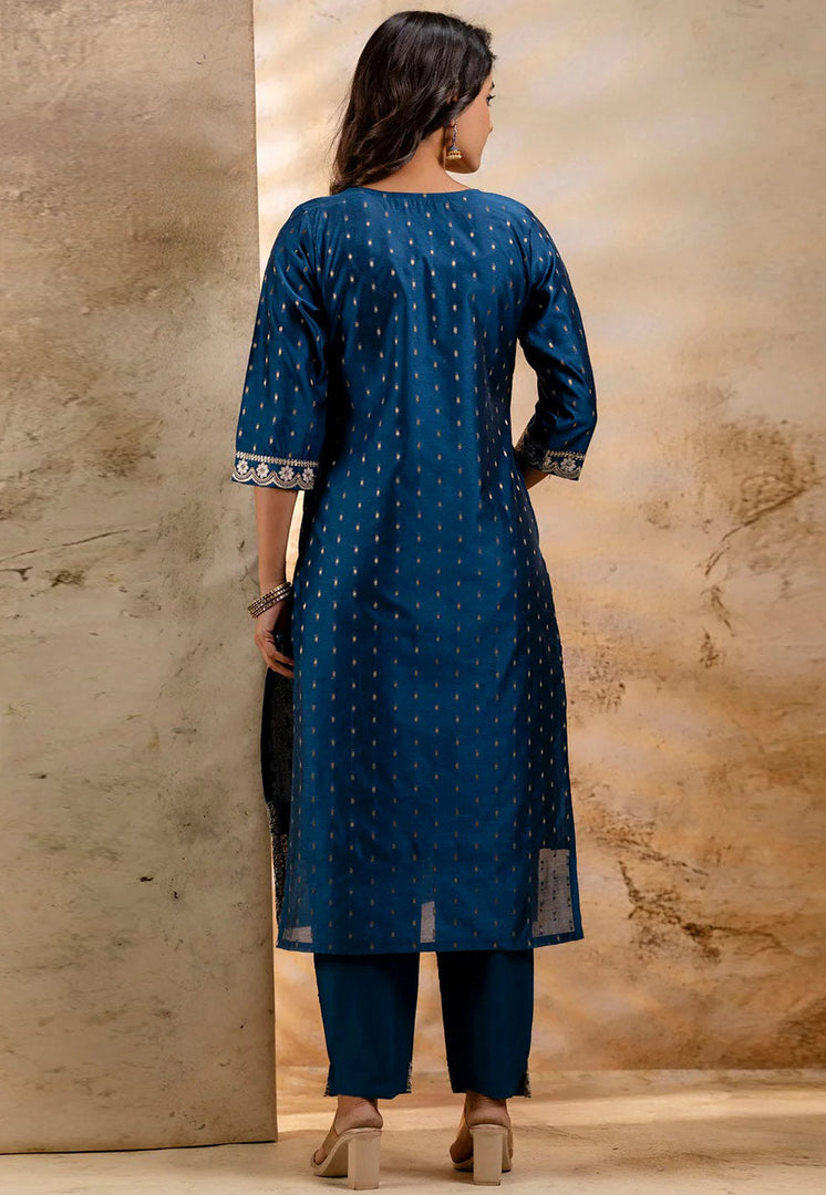 Blue Chanderi Silk Readymade Pant Style Suit