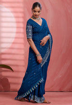 Load image into Gallery viewer, Blue Chiffon Saree With Blouse