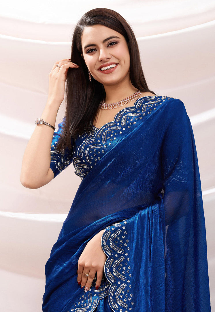 Blue Chiffon Saree With Blouse