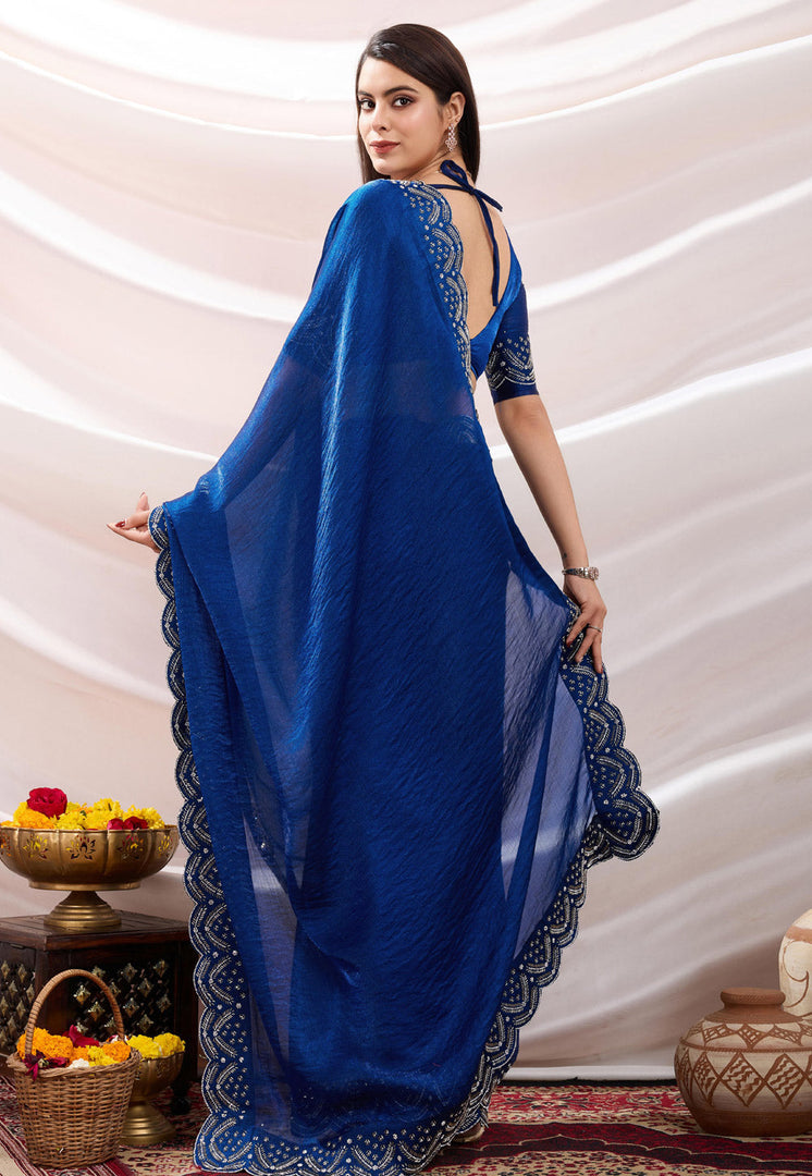 Blue Chiffon Saree With Blouse