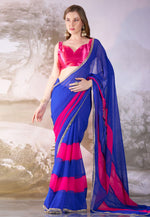 Load image into Gallery viewer, Blue Chiffon Saree With Blouse
