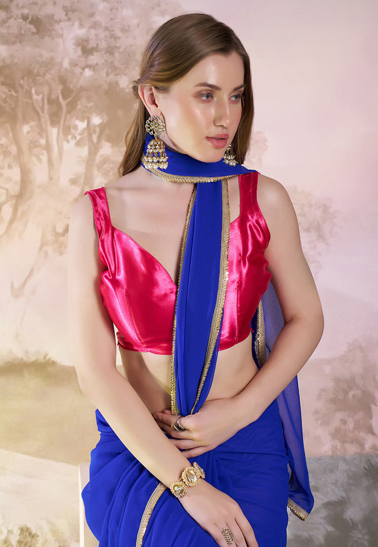 Blue Chiffon Saree With Blouse