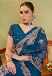 Blue Chiffon Saree With Blouse