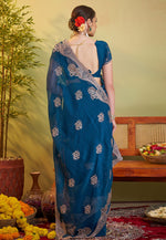 Load image into Gallery viewer, Blue Chiffon Saree With Blouse
