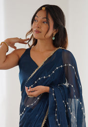 Blue Chiffon Saree With Blouse