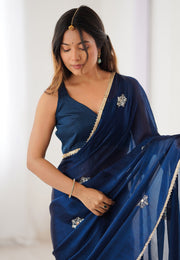 Blue Chiffon Saree With Blouse