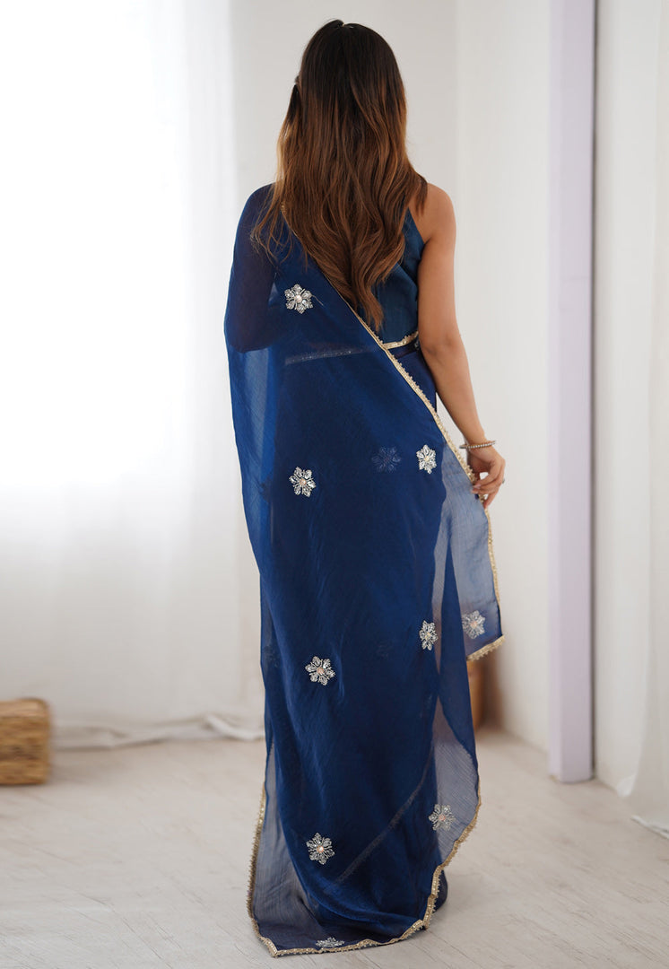 Blue Chiffon Saree With Blouse