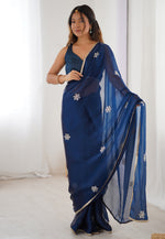 Load image into Gallery viewer, Blue Chiffon Saree With Blouse
