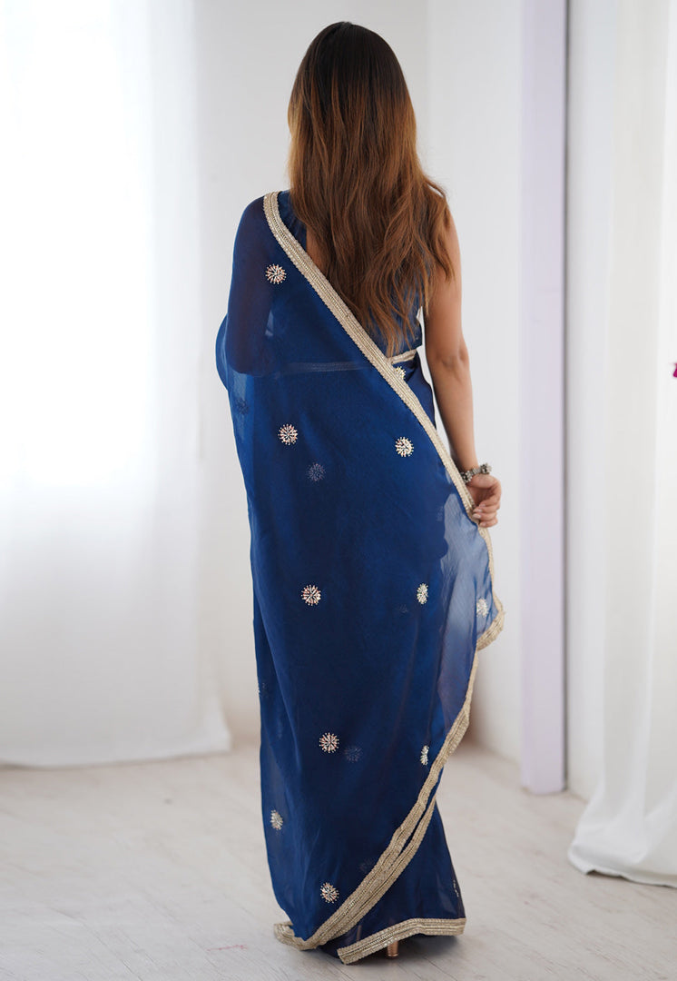 Blue Chiffon Saree With Blouse