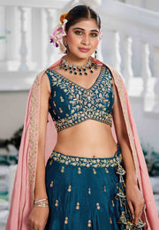Blue Chiffon Wedding Lehenga Choli