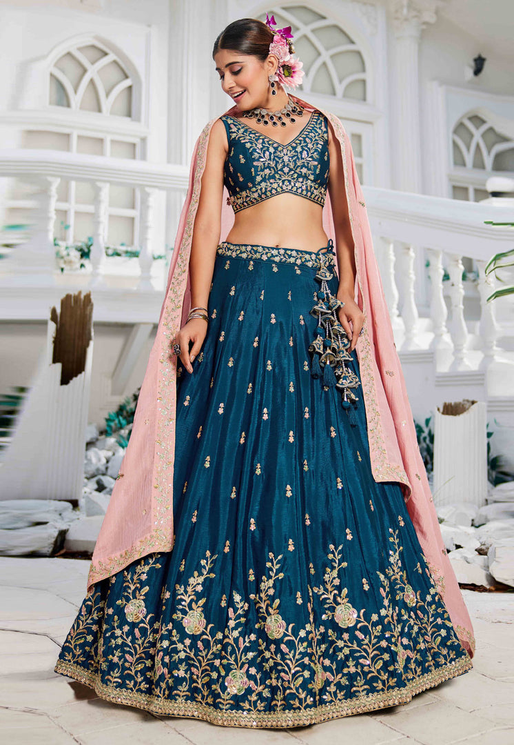 Blue Chiffon Wedding Lehenga Choli