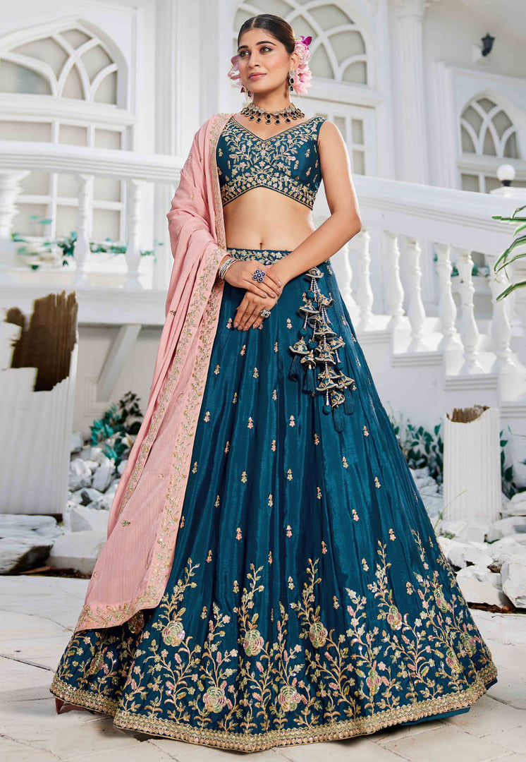 Blue Chiffon Wedding Lehenga Choli