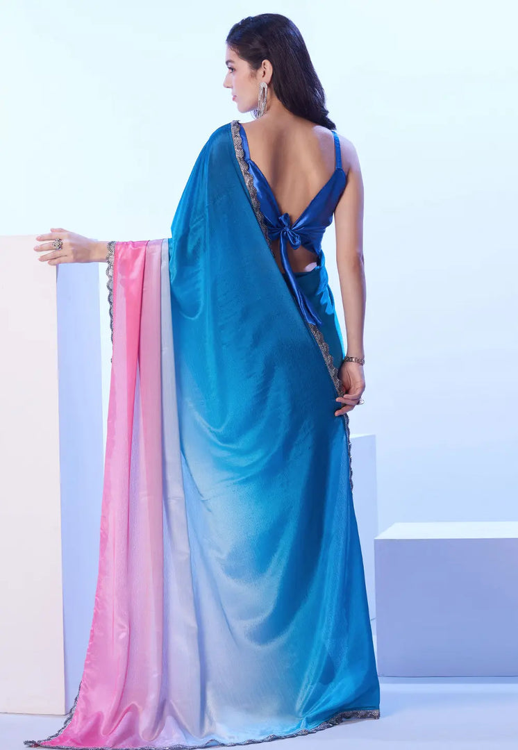 Blue Chinon Half N Half Saree