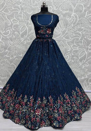Blue Chinon Lehenga Choli