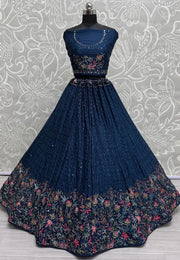 Blue Chinon Lehenga Choli