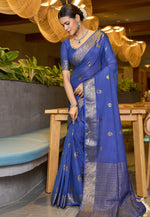 Load image into Gallery viewer, Blue Chinon Saree With Blouse
