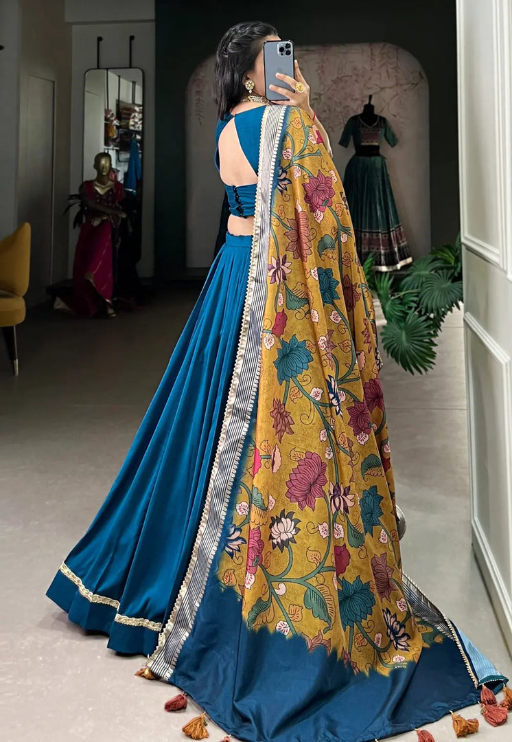 Blue Chinon Silk Circular Lehenga Choli