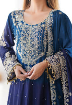 Load image into Gallery viewer, Blue Chinon Silk Readymade Gharara Suit
