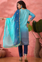 Load image into Gallery viewer, Blue Chinon Silk Readymade Pant Style Suit
