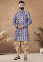 Load image into Gallery viewer, Blue Cotton Indo Western Suit
